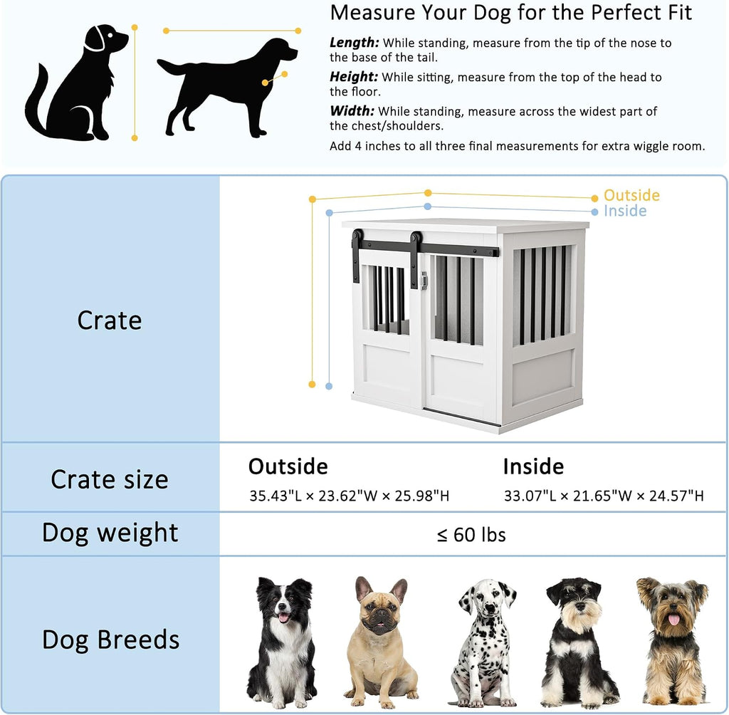 Wooden Dog Crate Furniture, Big Kennel Pet Cage End Table for Indoor