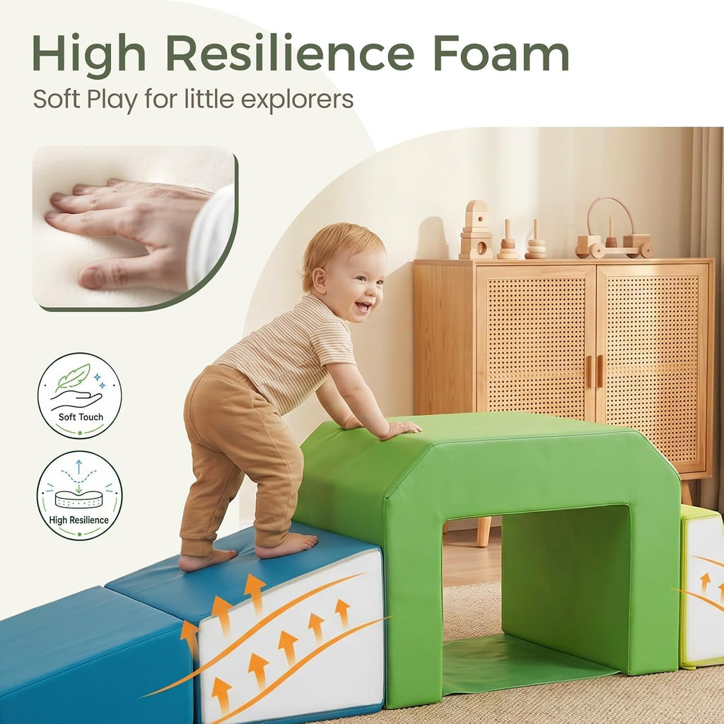 PU Leather Foam Climbing Blocks: with Toddler Crawl Tunnel Toy
