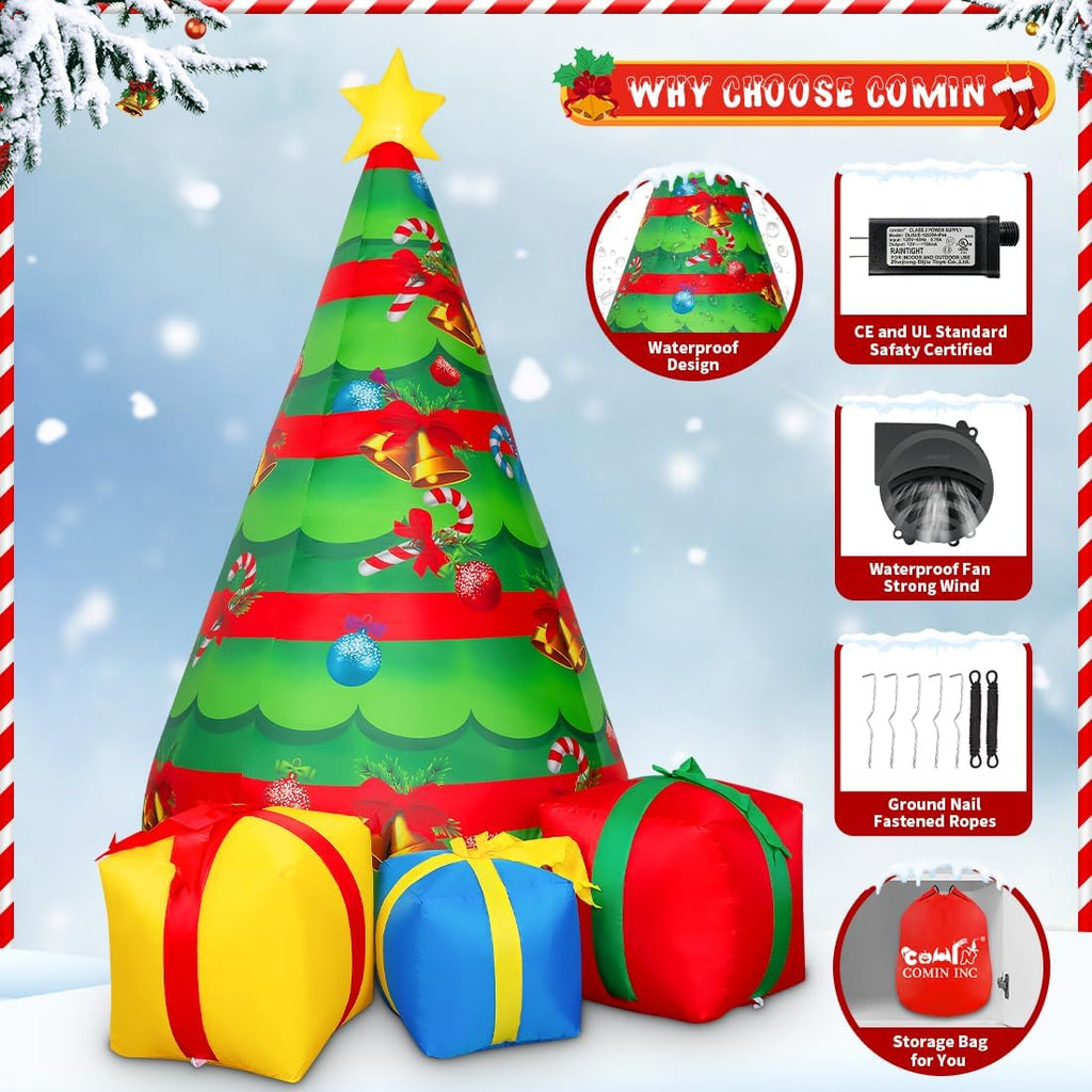 7 FT Christmas Inflatables Tree Outdoor Decorations Blow Up Yard Present Box with Built-in LEDs for Indoor Party