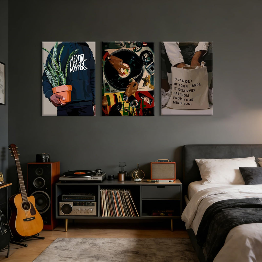 Black Men Wall Art African American Man Canvas Wall Decor Black People Art Posters Music DJ Pictures Fashion Mens