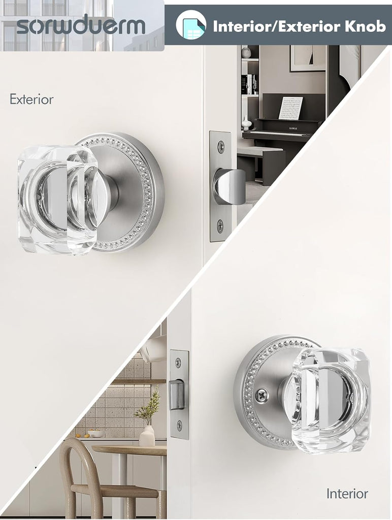 Satin Nickel Door Knobs Crystal Door Knob Brushed Nickel Passage Door Knobs Square Glass Silver Interior Door Knob