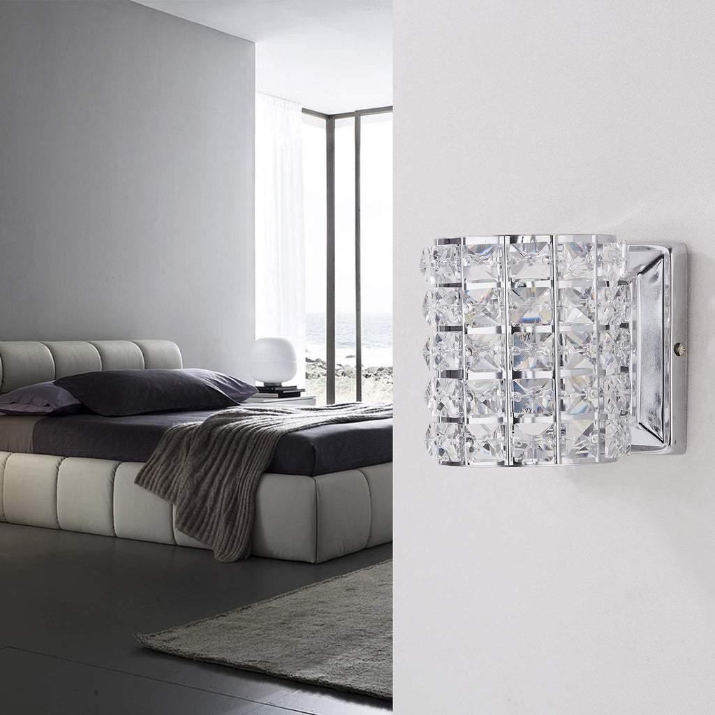 Crystal Wall Sconce Set of Two,Modern Wall Lamp 1 Light Lighting Fixtures with Crystal and Chrome Finish,Wall