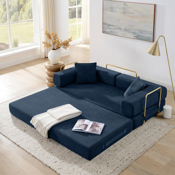 4-in-1 Folding Convertible Sofa Bed, 78 Inch Boneless Couch with Fixed-Shape Frame, Corduroy Loveseat Sleeper with