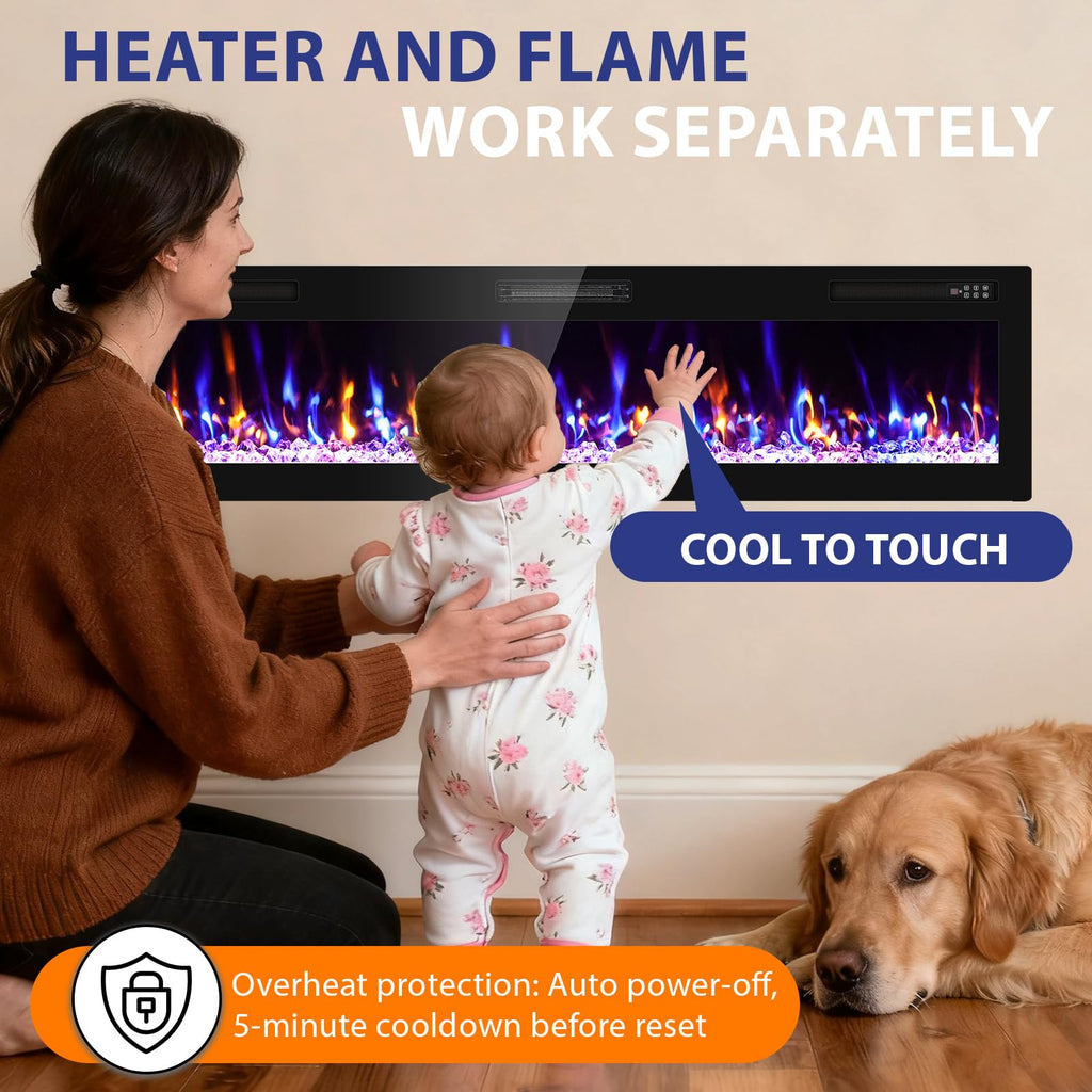 72" Electric Fireplace Recessed Wall Mounted, Ultra Thin Linear Fireplace Inserts, 12 Flame Colors, Timer, Remote &