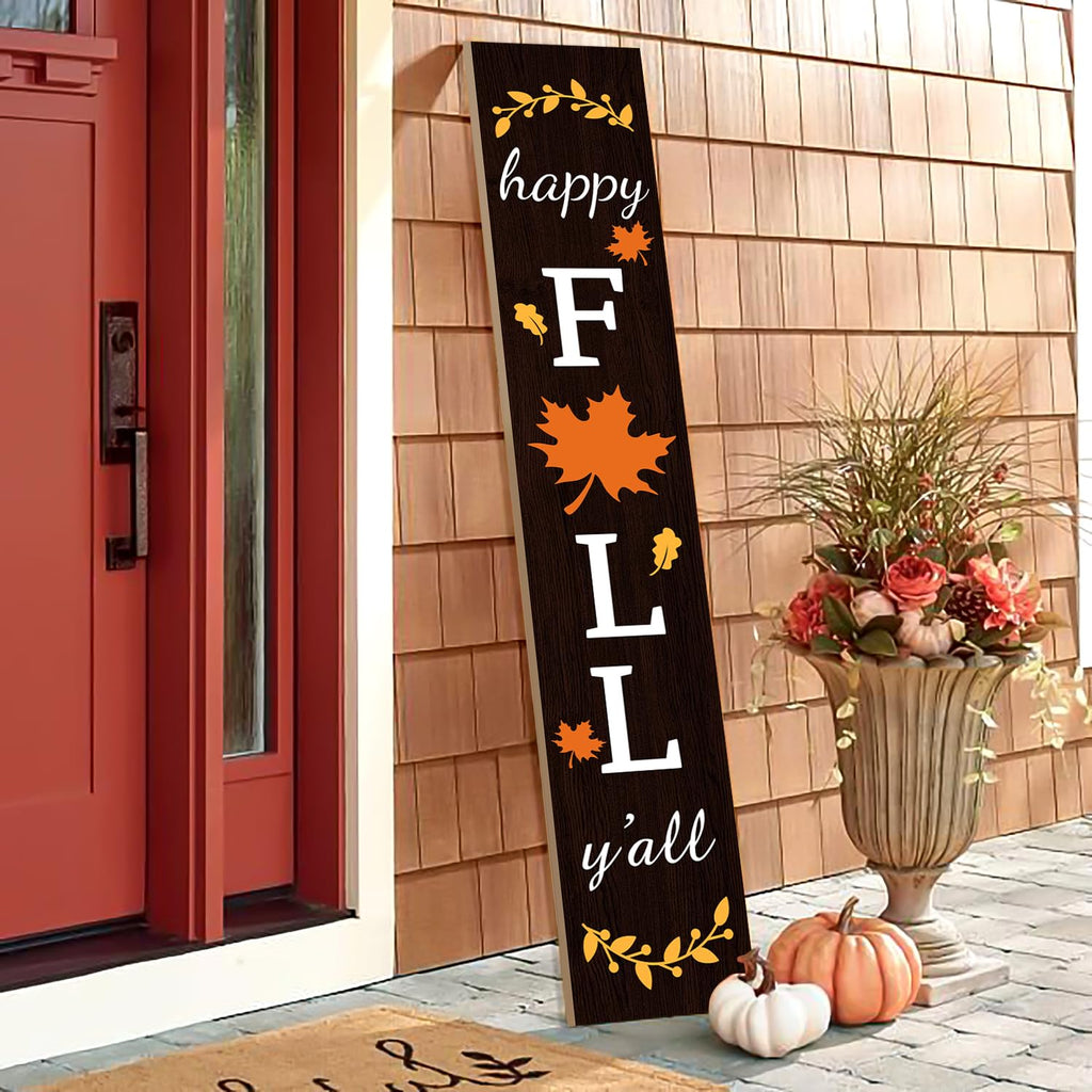 Fall Porch Sign Wooden Hanging Porch Decor Autumn Thanksgiving Vertical Fall Welcome Signs for Front Porch Rustic