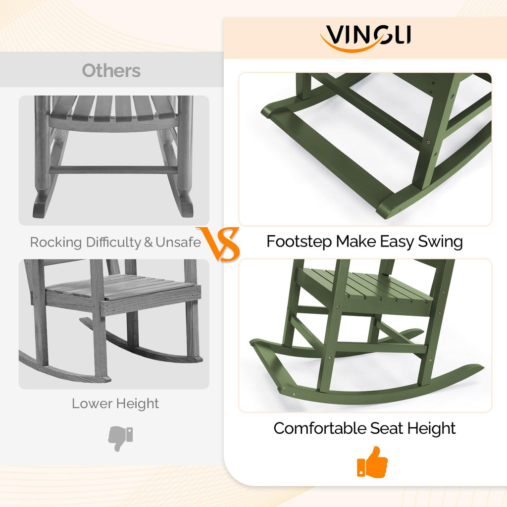 Outdoor Rocking Chair with Footrest, Wooden Rocker Set of 2, Green