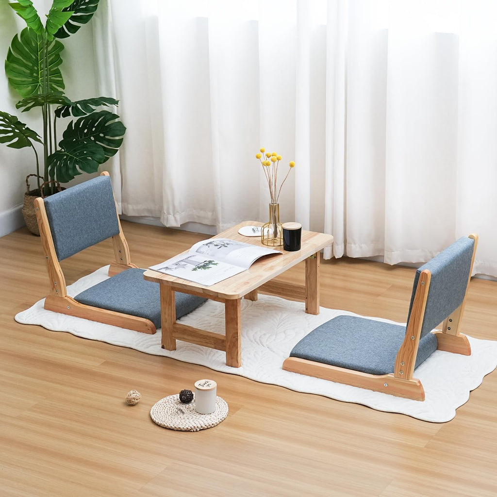 Japanese Floor Chair with Back Support, Foldable Meditation Chair, Legless Tatami Chair with Cushion, Floor Seat