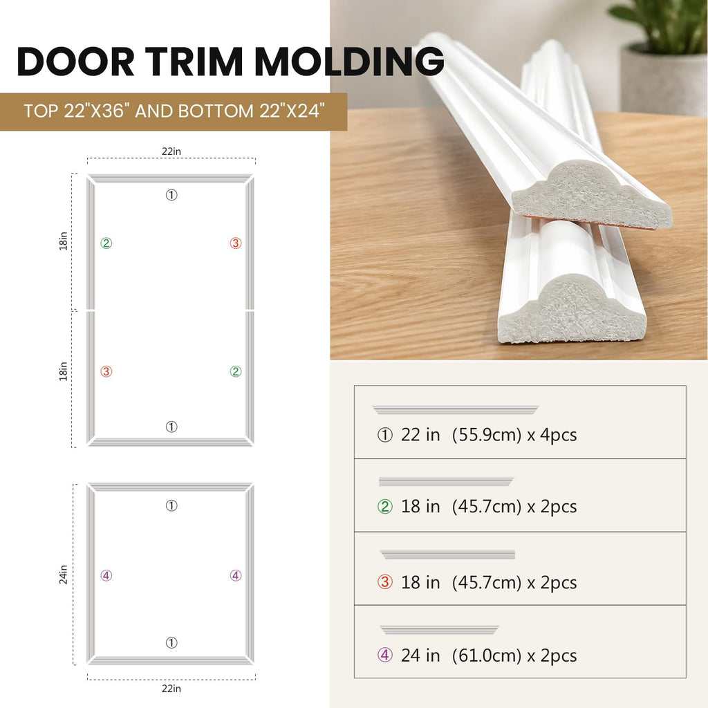 Peel and Stick Door Molding Pre-Cut Paintable Trim Moulding Kit