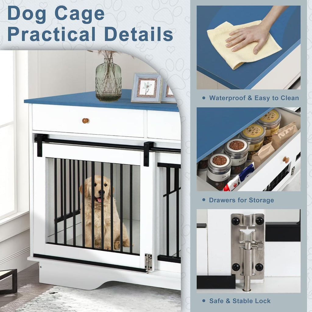 Double Dog Crate Furniture, Farmhouse Dog Kennel Furniture for 2 Dogs