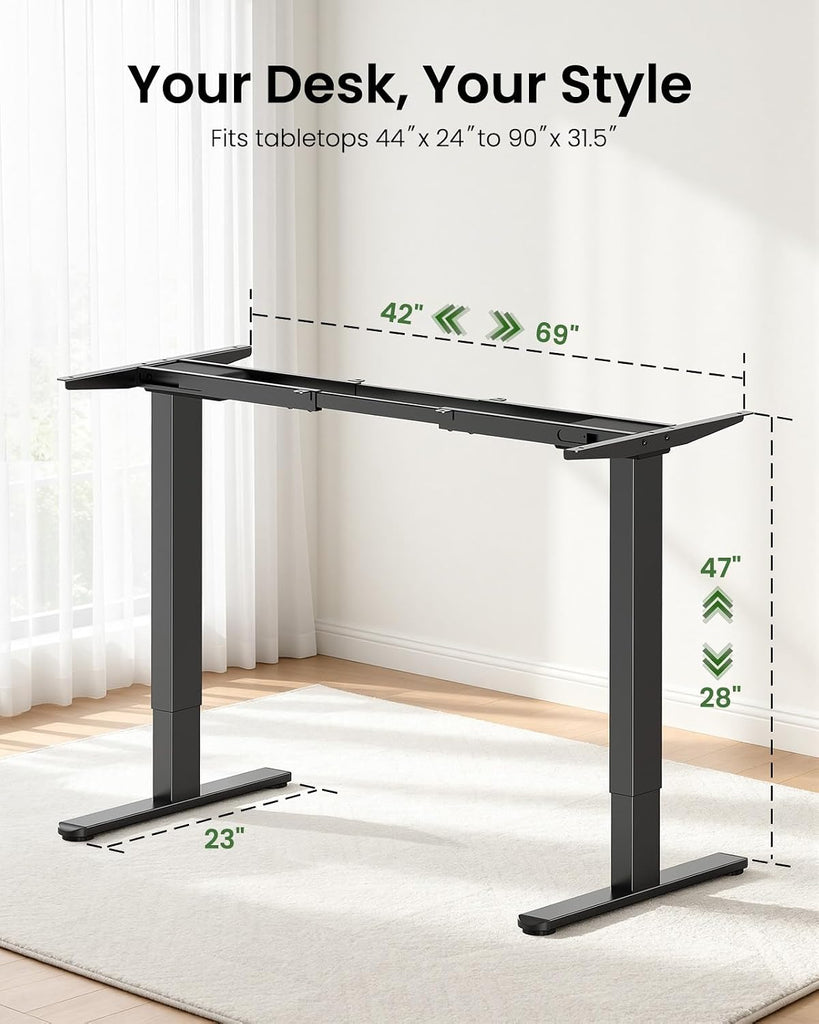 Dual Motor Standing Desk Frame for 44-90 inch Desktops, 264 lbs | 28-47 Inch Height Range, Stability & Quiet Lifting