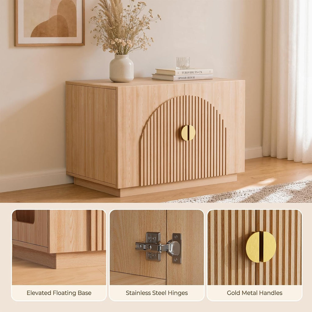 Cat Litter Box Enclosure Furniture, 31.5" Arched Fluted Cabinet