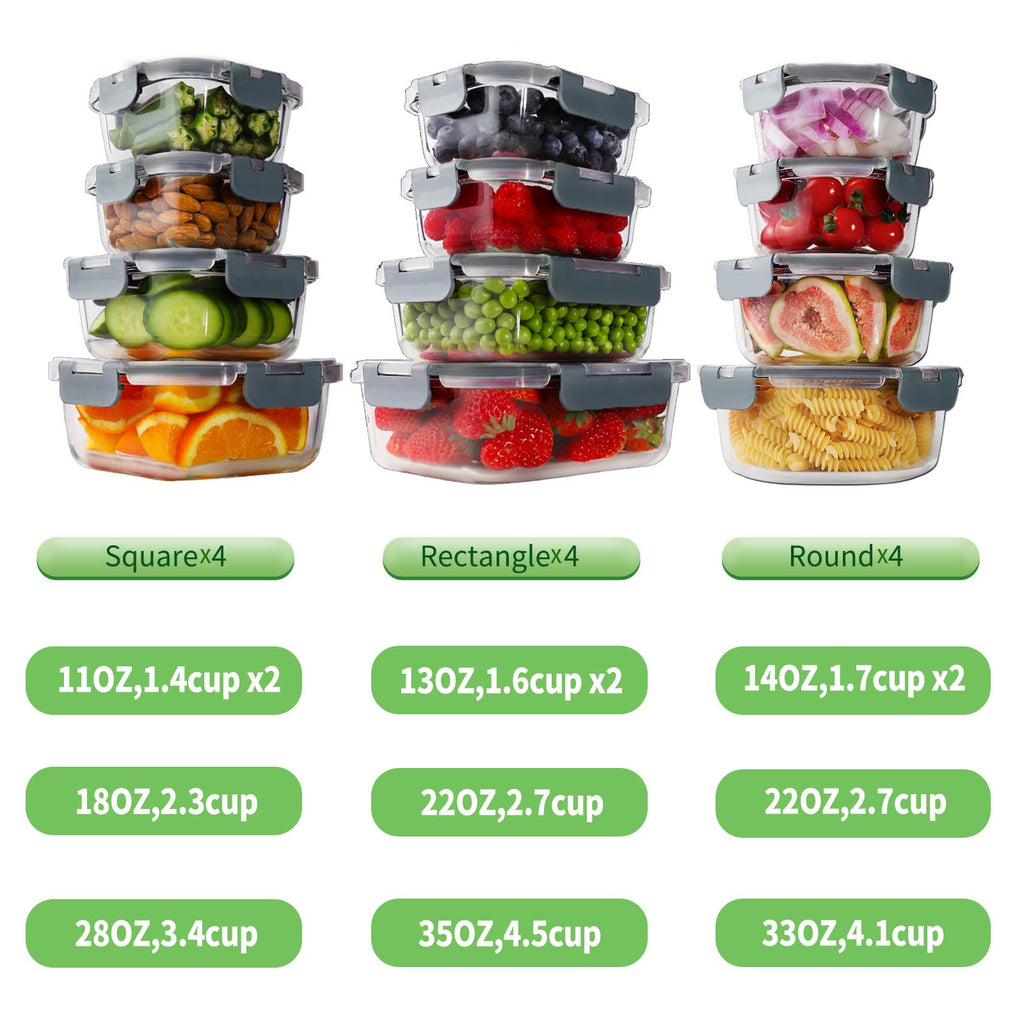 24pc Glass Food Storage Containers with Lids,Glass Meal Prep Containers