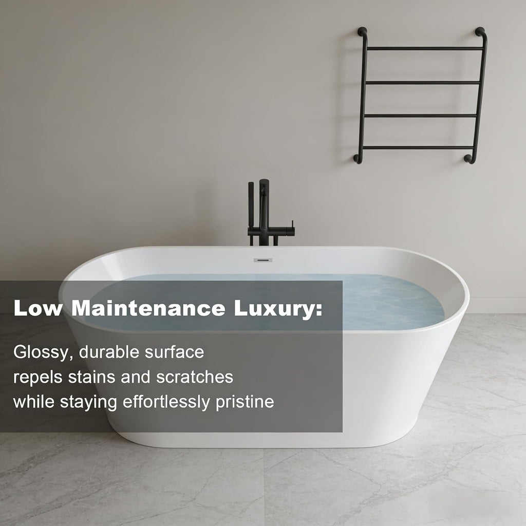 59 Inch Free Standing Bathtub,Made of Pure Acrylic Material with 8 Layers of Reinforced Coating,Cupc Certified