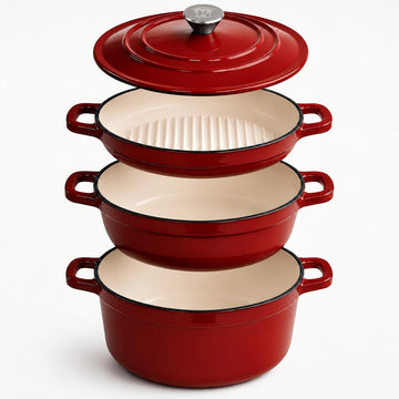 Enameled Cast Iron Dutch Oven Set - 4-Piece 1.3/2.6/4.8Qt Pot with Lids