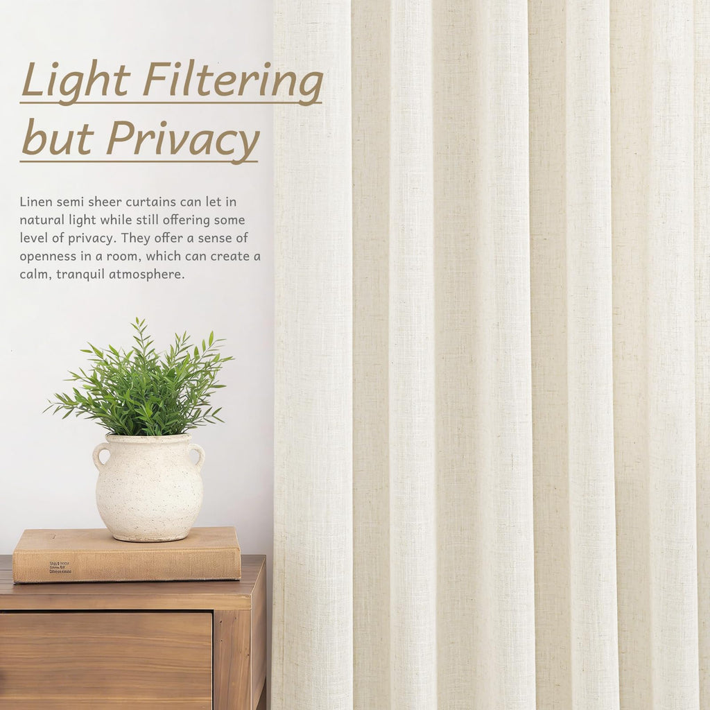 Birch Pinch Pleated 92 inch Long Linen Curtains 2 Panels Set Track System Curtains Neutral Modern Elegant Light