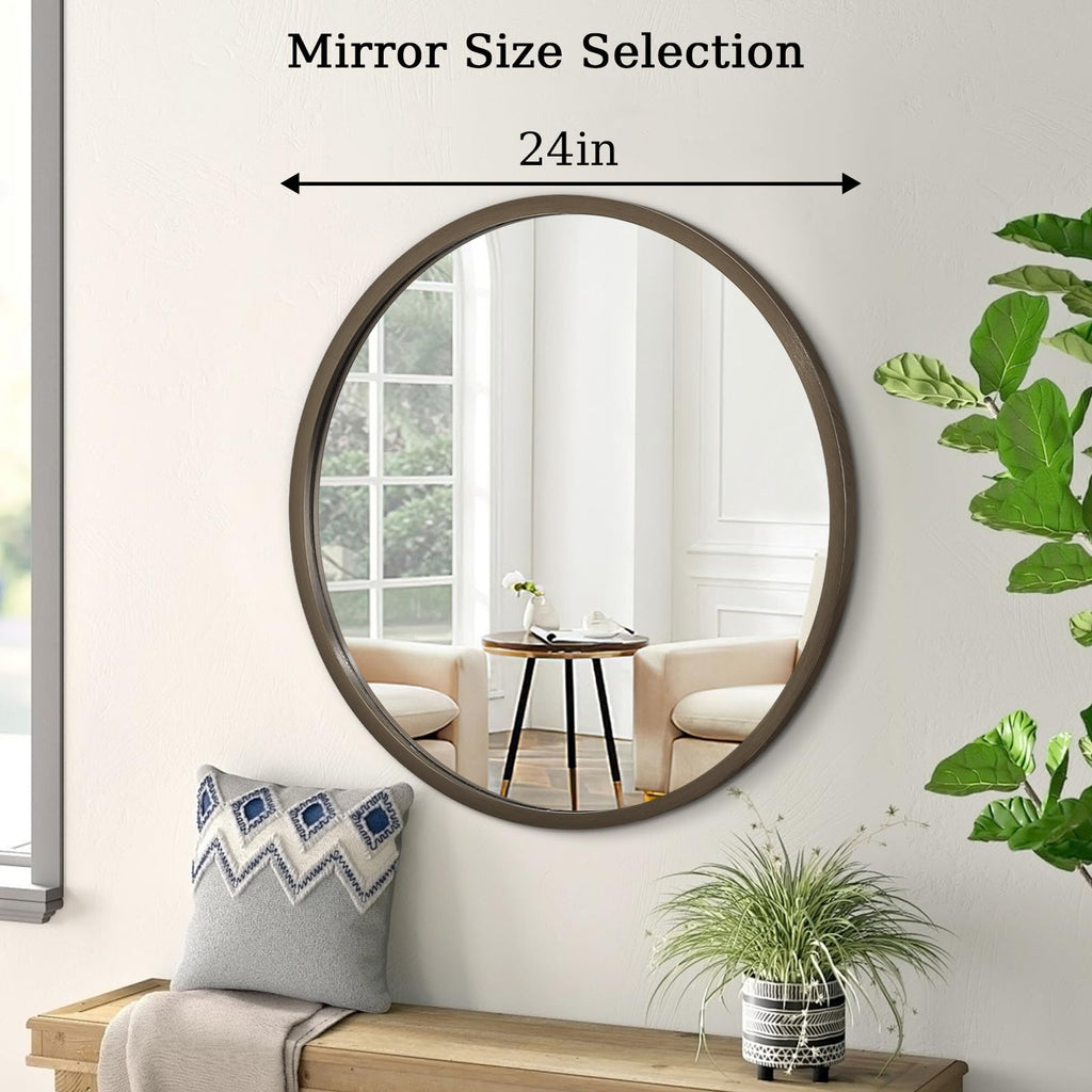 Wall Mirror Small Round Bathroom Mirror Metal Brushed Framed Rounded Corner Ative Hanging Mirror Bedroom Entryway