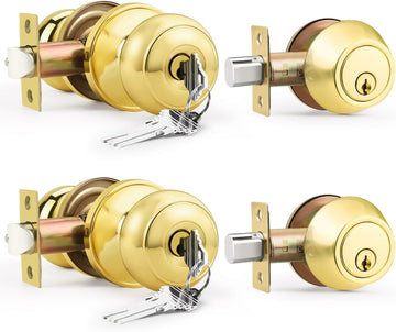 2 Pack Keyed Alike Front Door Knob and Deadbolt Set, Entry Door Locksets with Single Cylinder Deadbolt, Polished