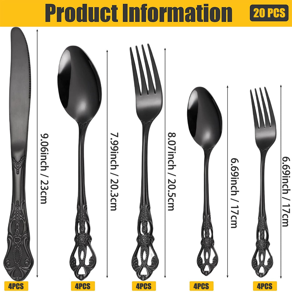 Gorgeous Retro Royal Stainless Steel 20 Pieces Flatware Set, Silverware Set, Anti-rust Stainless Steel Cutlery Set