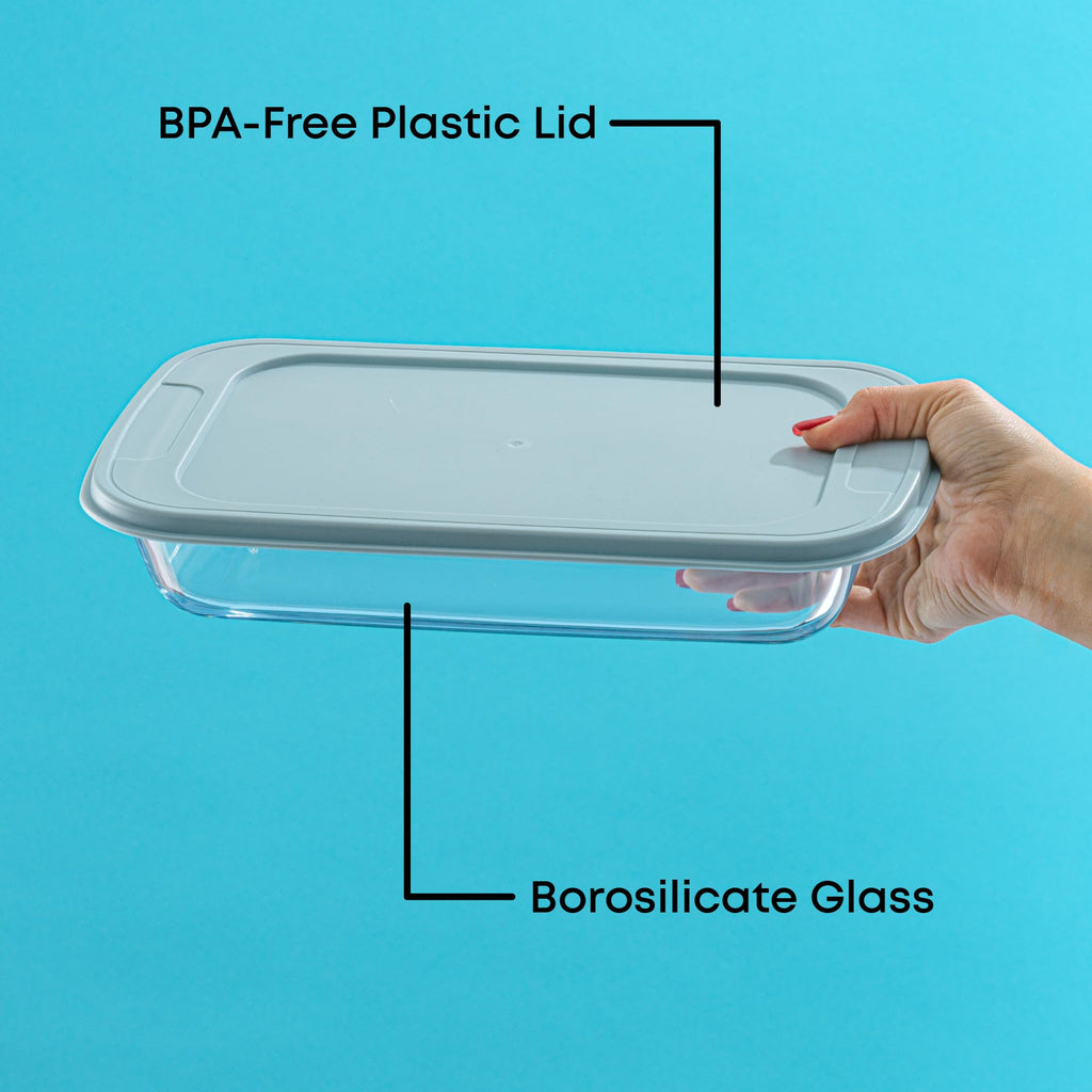 8-Piece Borosilicate Glass Oven Dishes with Powder Blue Lids, Rectangle Deep Glass Baking Dish Set, Baking Pans for