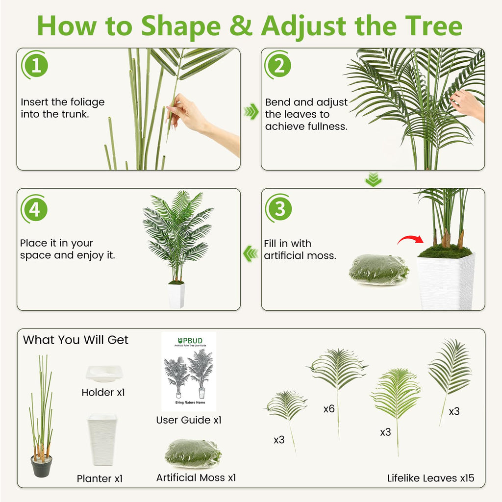 Artificial Palm Tree, 6FT Tall Fake Plant, Faux Tropical Areca Tree
