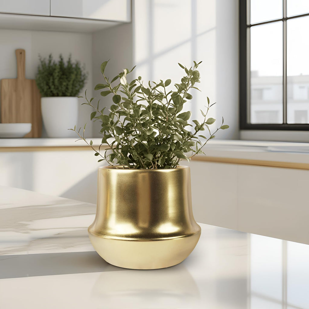 Gold Planter Pot Indoor Ceramic Flower Pots Modern Decorative Large Plant Pot 7.1 inch Gold Brass Planter for All
