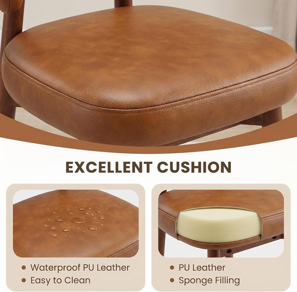 Wooden Dining Chairs Set of 4, Modern Upholstered Dining Room Chair, PU Leather Kitchen Side Chairs with Curved Open
