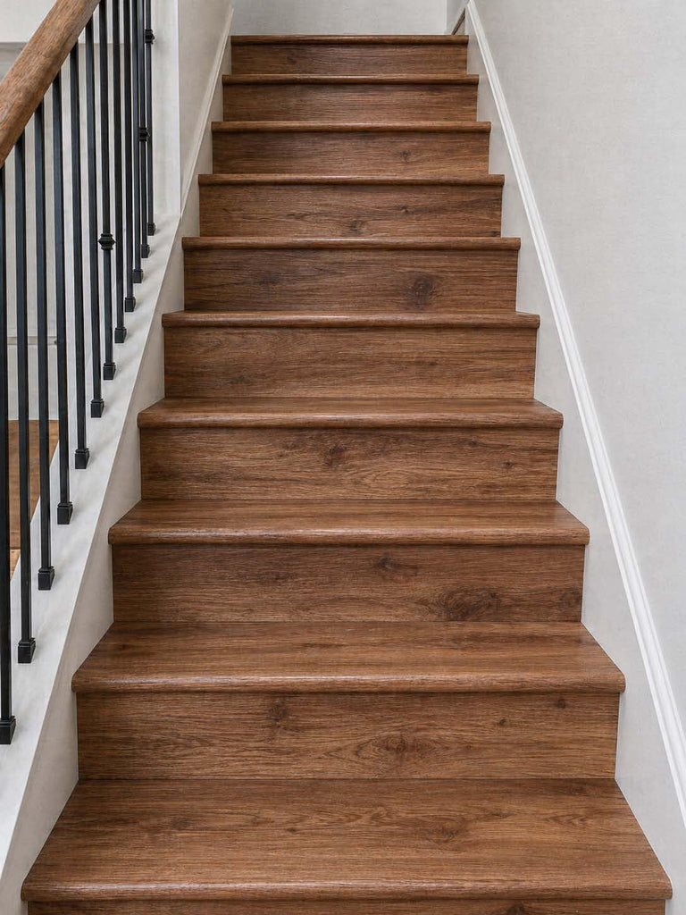 Luxury Vinyl Plank Flush Stair Nose Kit - Tread + Riser Combo (Pecan)
