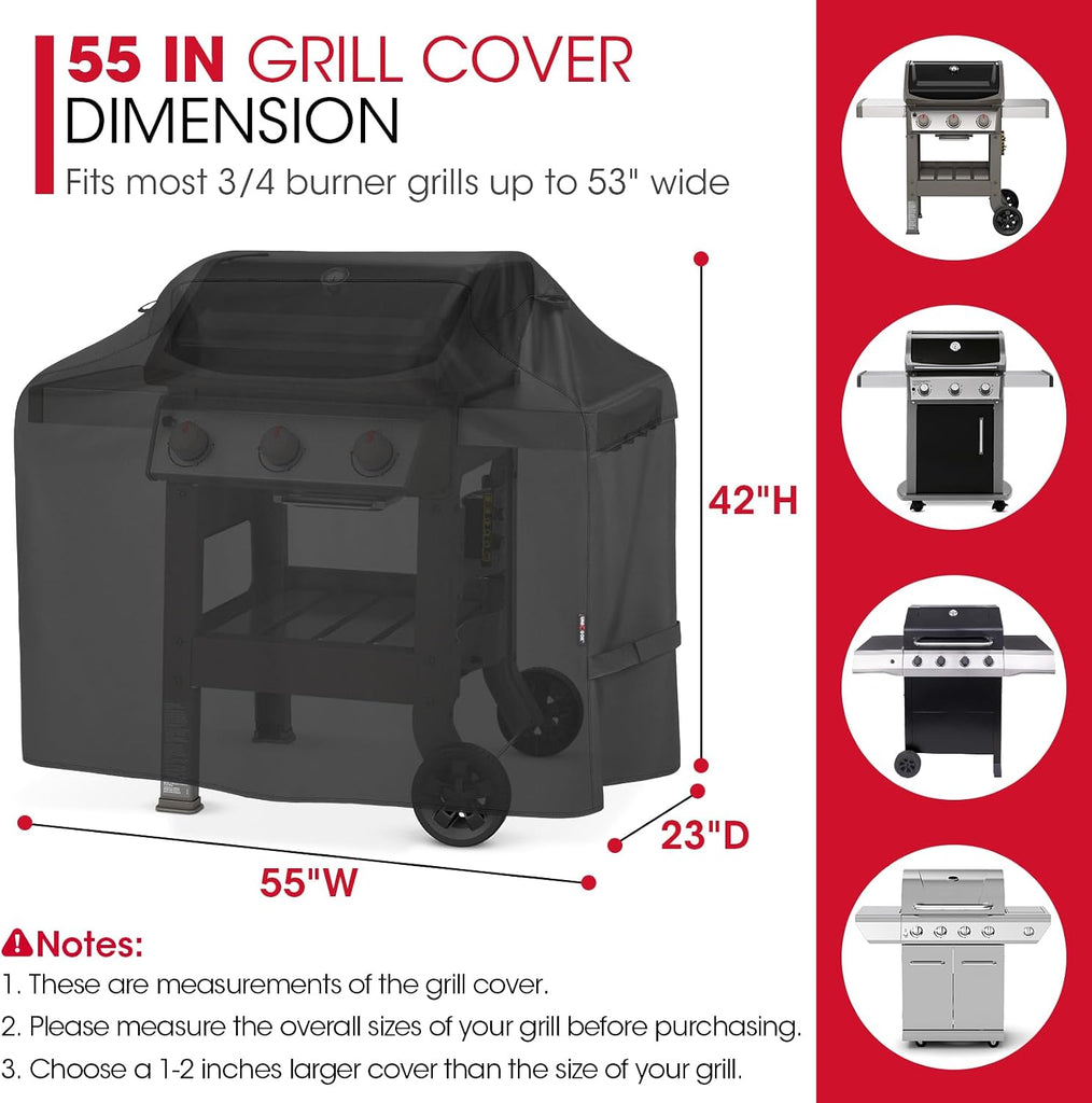 Grill Cover 55 Inch for Outdoor Grill, Heavy Duty Waterproof BBQ Cover with Side Handles and Air Vents, Weather