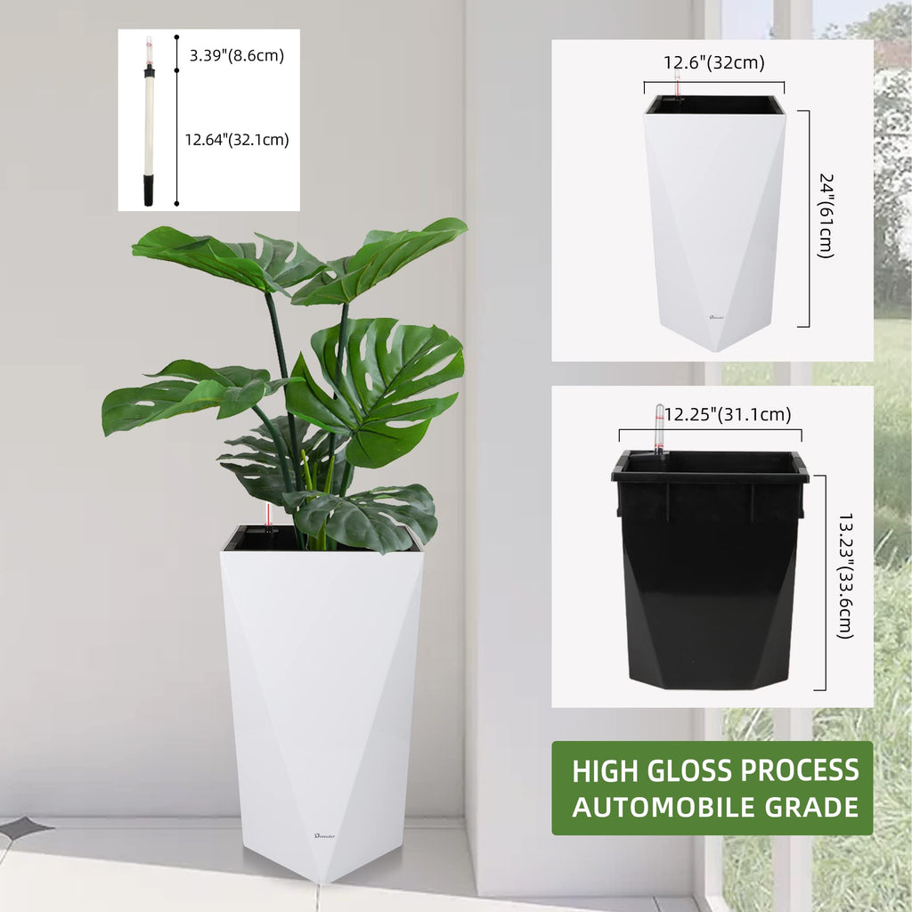 24 Inches Self Watering Tall Planter (White)