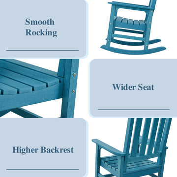 Outdoor Rocking Chairs Set of 2, Oversized Porch Rocker (Blue)
