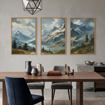 Blue Nature Mountain Ridge Framed Canvas Wall Art Set -16"x24"x3
