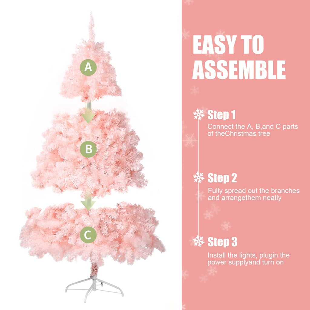 6 ft Pink Artificial Christmas Tree, Classic Spruce, 1000 Tips