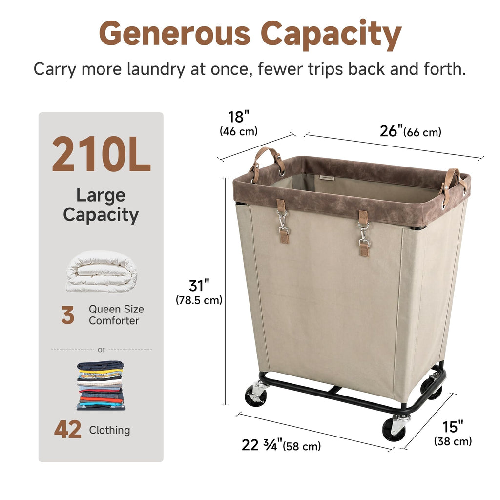 210L Laundry Basket with Wheels, Rolling Hampers for Clothing