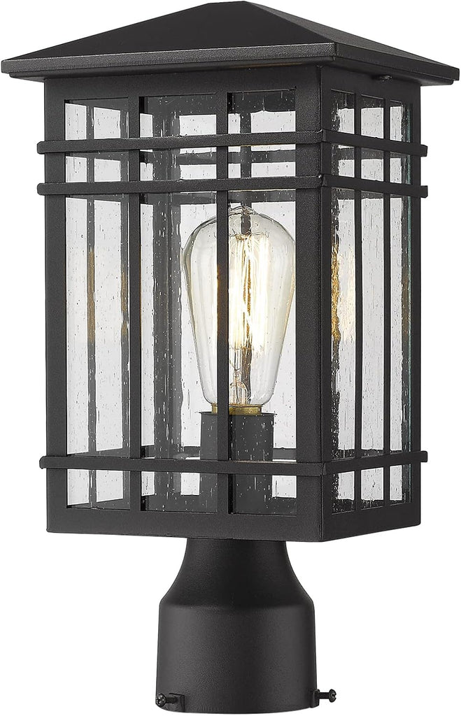 Outdoor Post Lights Fixture - Exterior Post Lantern with Seeded Glass in Black Finish - Pillar Light Ideal for Patio