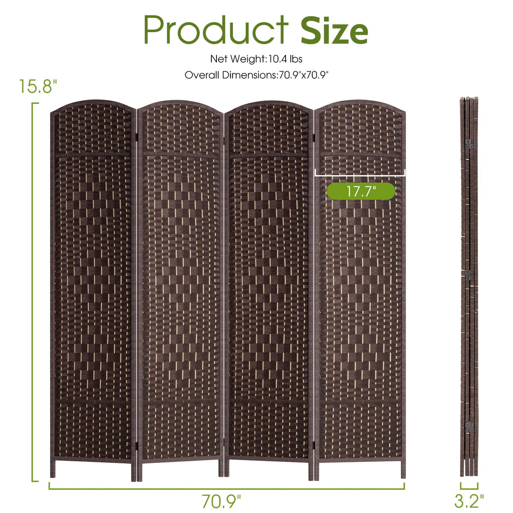 4-Panel Folding Room Divider | 6ft, Brown | Hand Woven Mesh