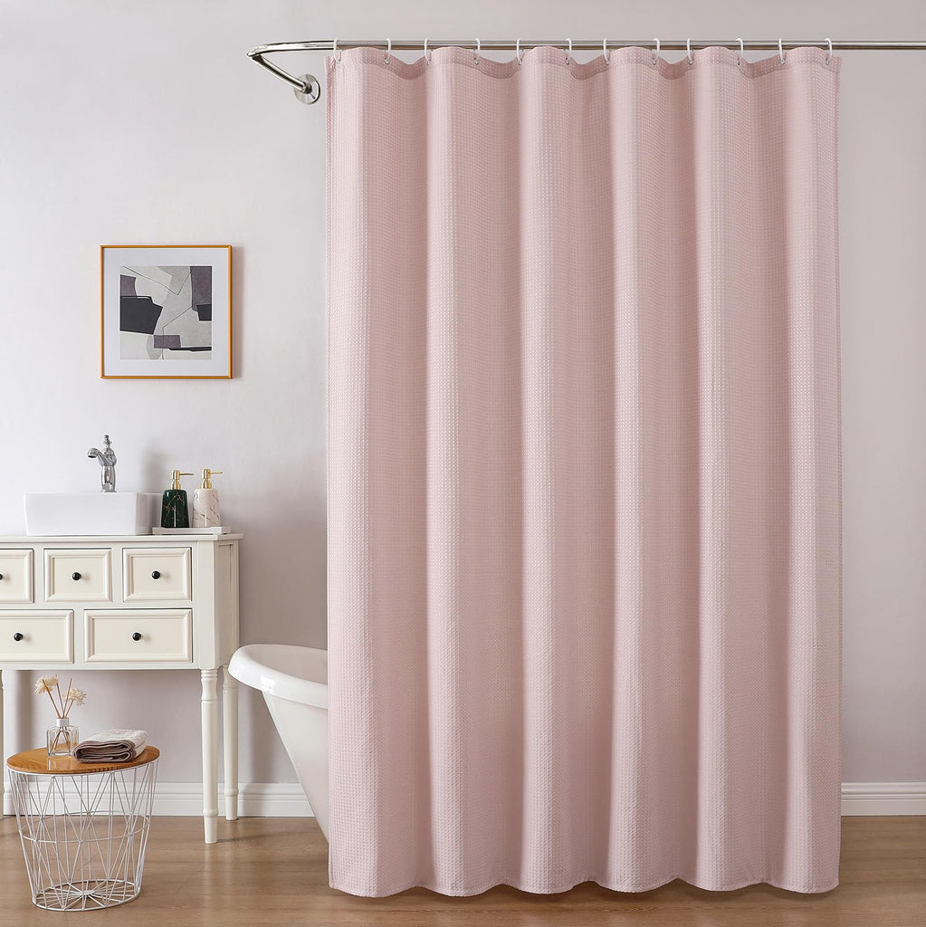Extra Long Shower Curtain Set- 96 Inch Long Waffle Weave Heavy Duty Fabric Shower Curtains, Luxury Heavy Duty Thick