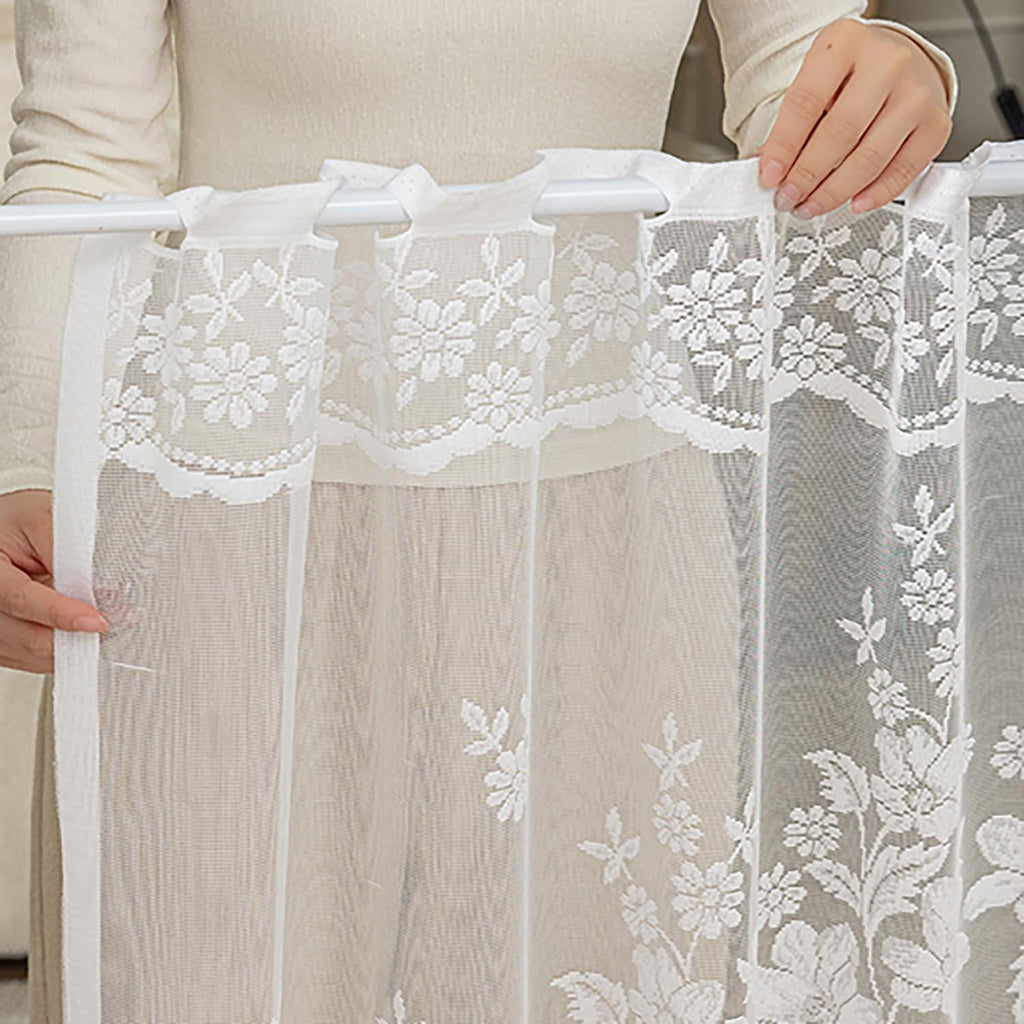 Floral Lace Kitchen Curtain 35in White Sheer Curtain Valance Swag Door