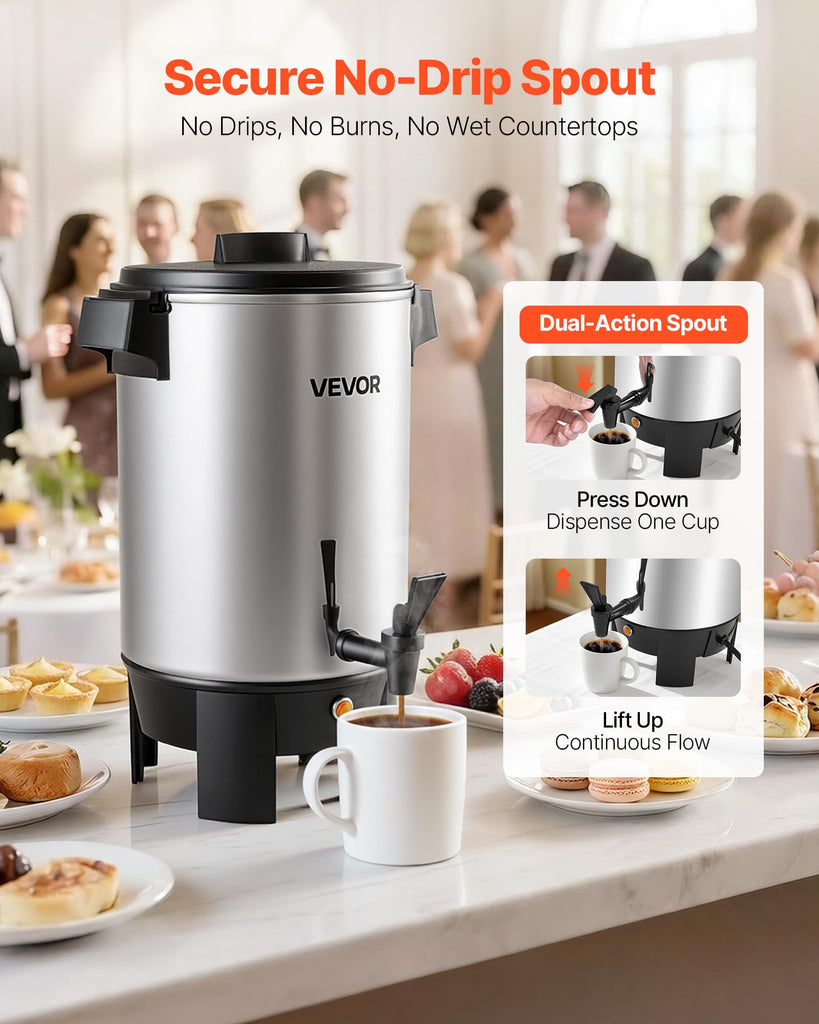 Commercial Coffee Urn, 30 Cup, 4.8 qt 1090W Hot Beverage Dispenser
