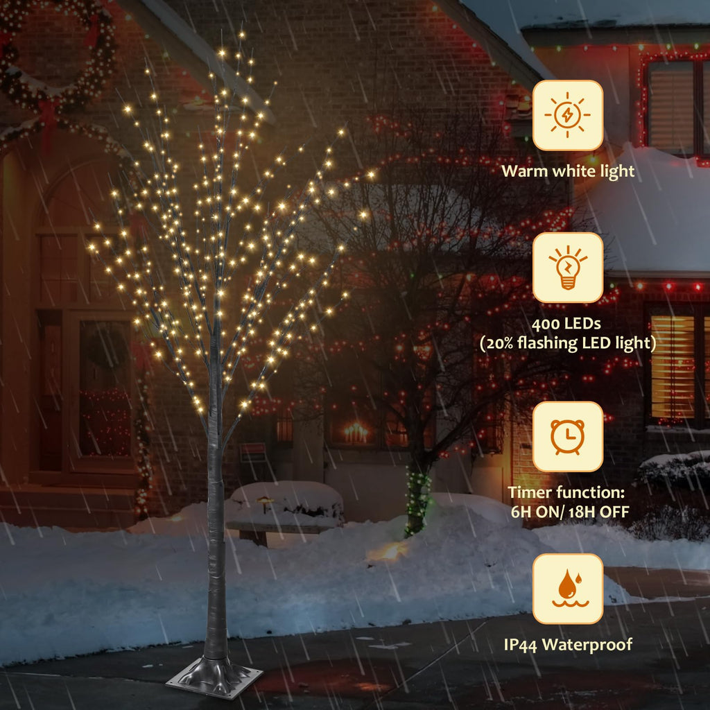 5FT Lighted Birch Tree, 400 LED Warm White Lights
