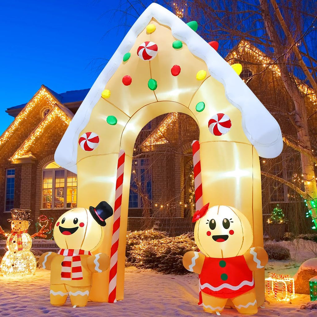11.8 FT Christmas Inflatables Decorations Archway, Gingerbread Inflatable Yard Decorations with LED Lights