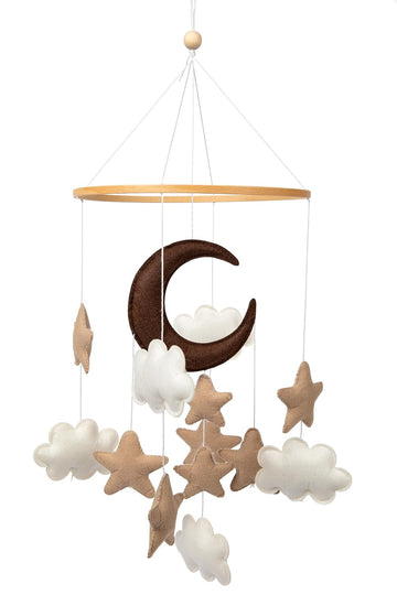 Baby Mobile for Crib - Modern Boho Cloud Nursery Decor, Brown & Tan