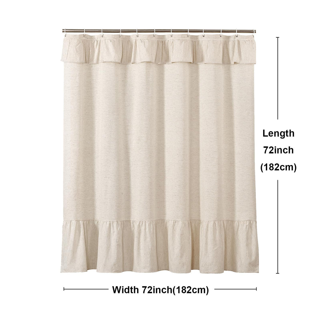 Farmhouse with Ruffle Linen Beige Shower Curtains Boho Rustic Country Natural Fabric Cloth Bath Decoration, 72 x 72