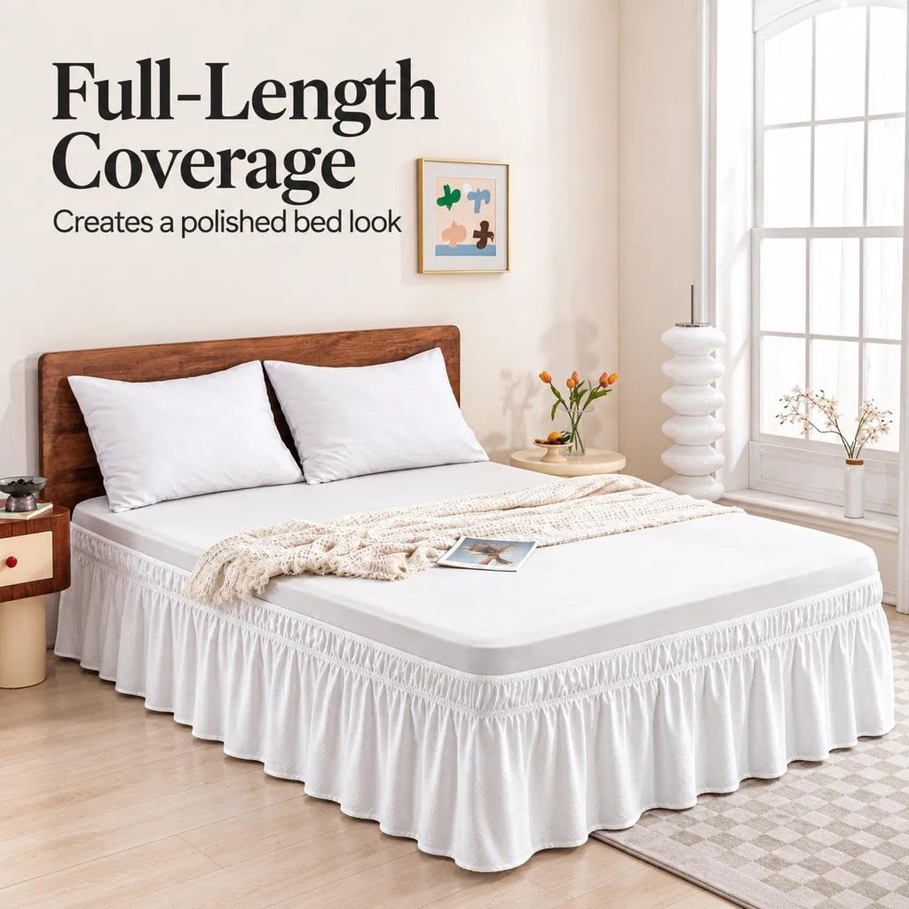 Wrap Around Bed Skirt - Full Size Bed Skirt with 15 Inch Drop, Ivory