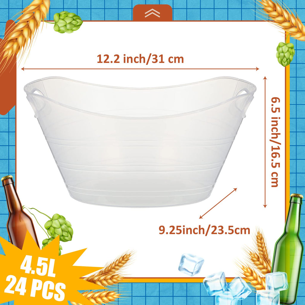 48 Pcs Oval Storage Tub with Handles, 4.5L Plastic Clear Ice Bucket Wine Beer Champagne Bottle Drink Cooler Tub for