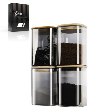 4-Pack Anti-UV Square Glass Storage Jars with Bamboo Lids (1.22Qt)