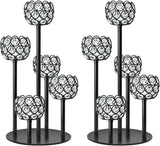 5-Arm Crystal Tealight Candelabra Centerpiece, 14.8 Inch Metal Candle Holder for Table Decor, Wedding, Christmas
