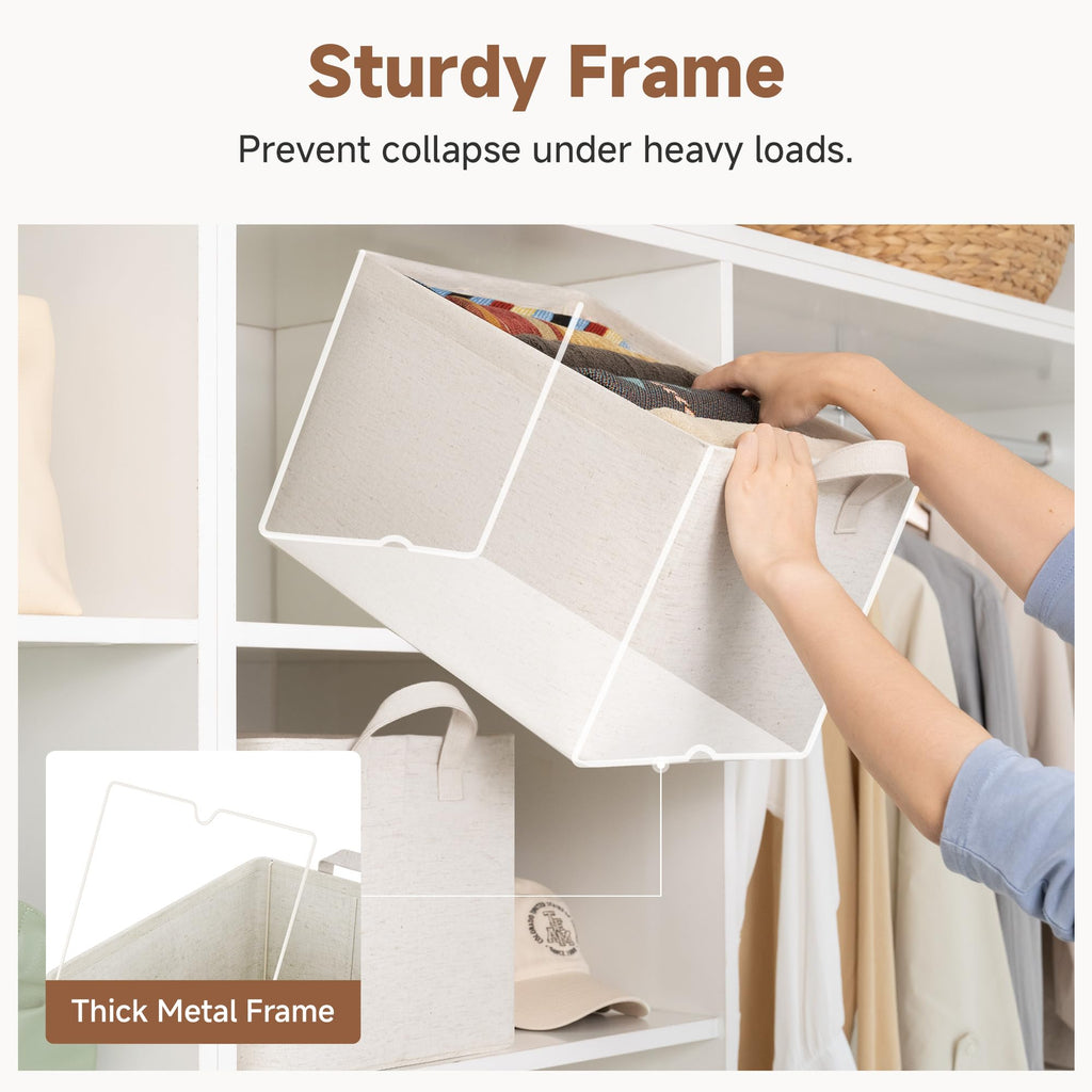 Linen Closet Organizers, Fabric Storage Bin, Beige, 2-Pack