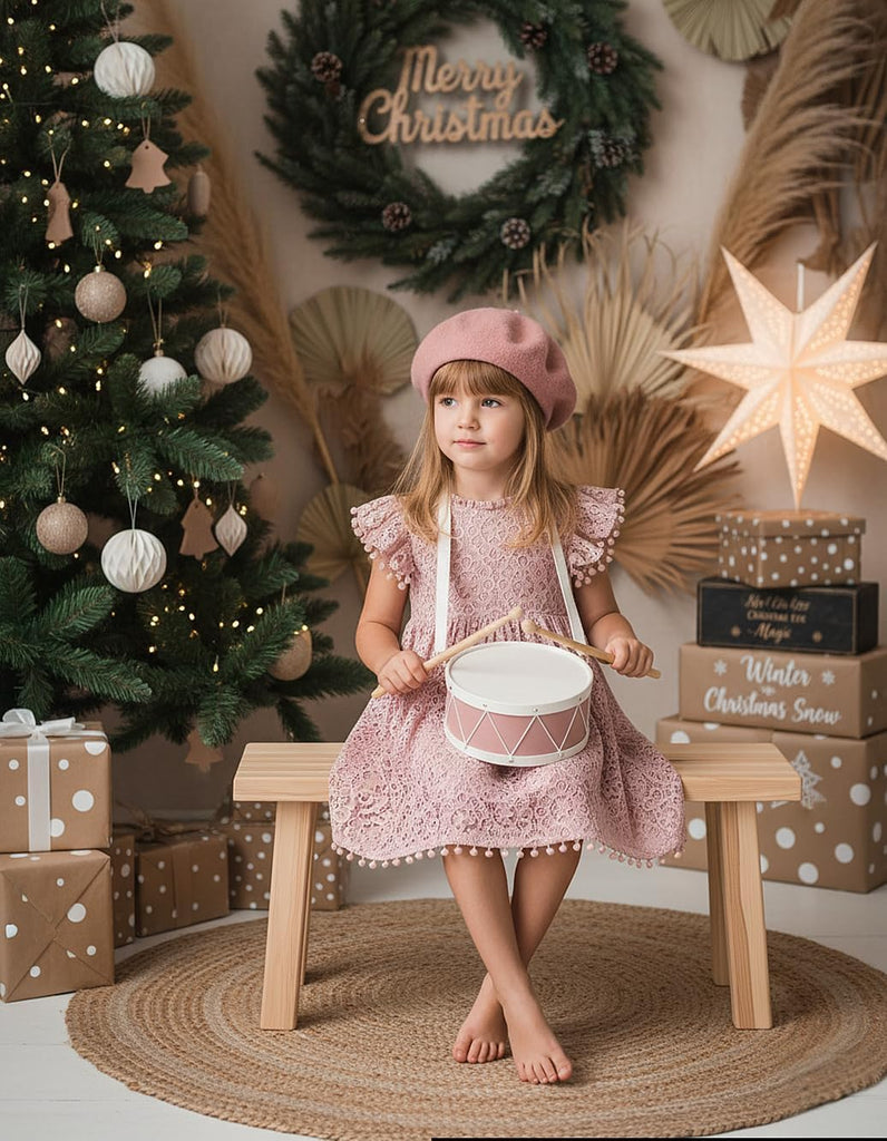 Girl Baby Toddler Vintage Lace Pom Pom Flutter Sleeve Easter Birthday Outfit Dress