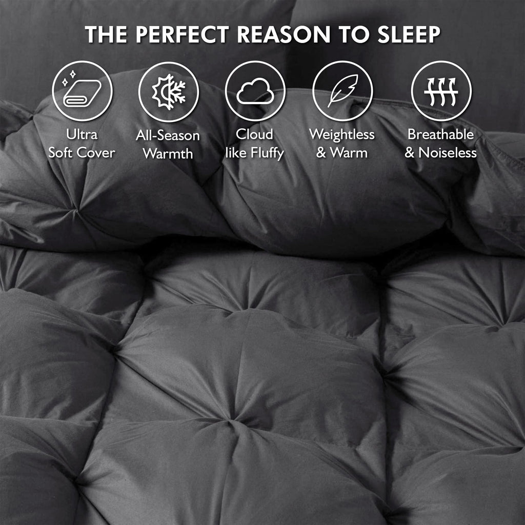 Luxurious All-Season Goose Down Feather Fiber Comforter Super King Size Duvet Insert (120x120), Exquisite Pinch Pleat