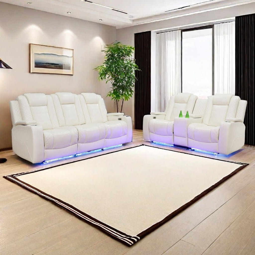 Power Leather Recliner Sofa Set with LED Lights, Recliner Sofa Sectional Couches, Reclining Sofa and loveseat with